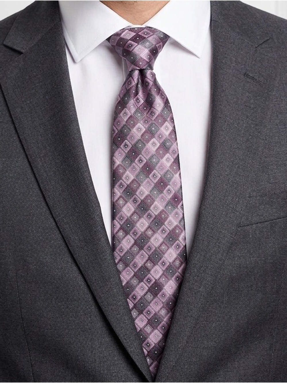 Van Heusen Pink Gray Geometric Silk Tie